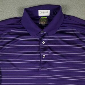 Greg Norman Polo Shirt Mens Medium Purple Striped Shark Casual Golf Short Sleeve